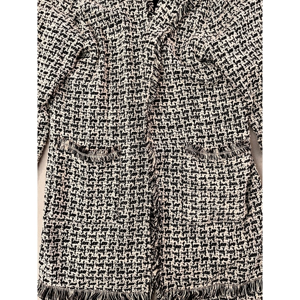 Black Ivory Tweed Hooded Fringe Coatigan Womens L Laundry Shelli Segal - Picture 9 of 15